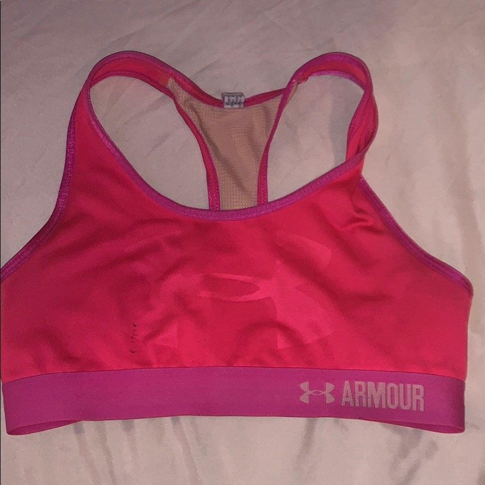 Pink under armour sports bra